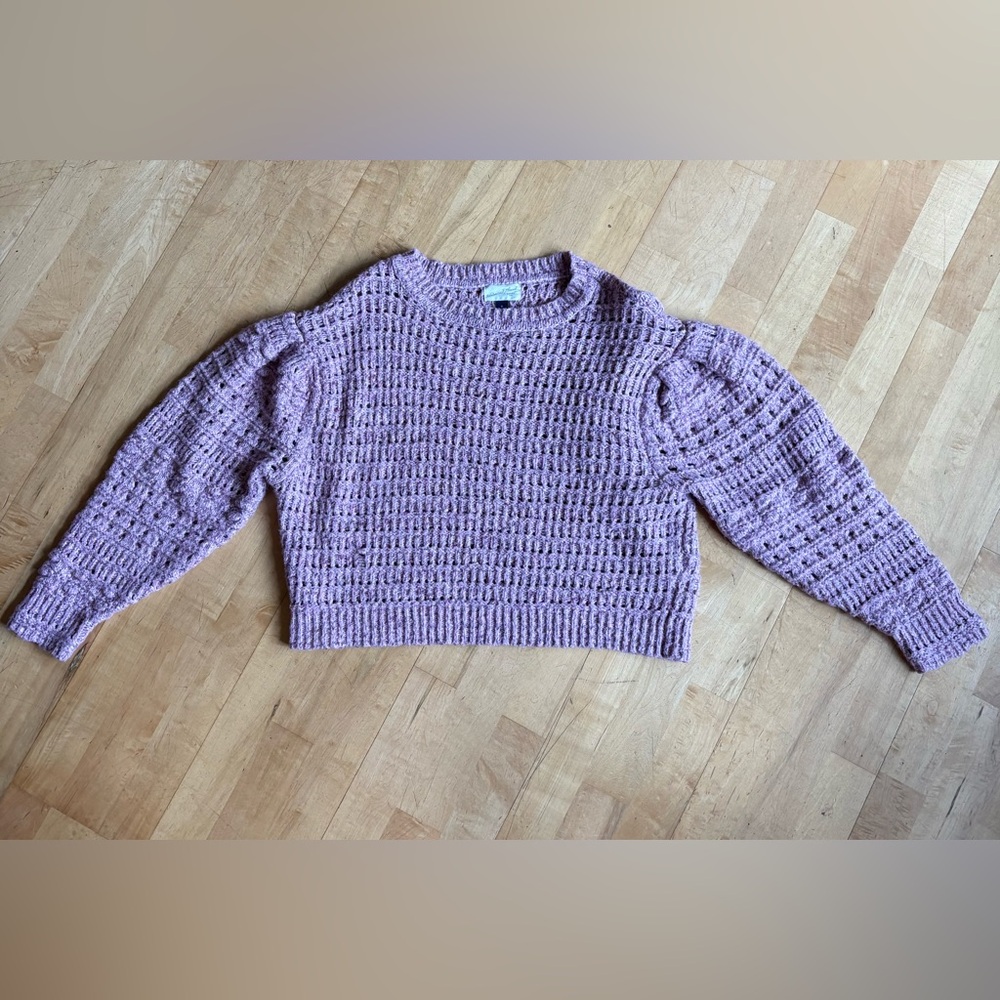 Universal Thread Lavender Crochet Puff-Sleeve Sweater